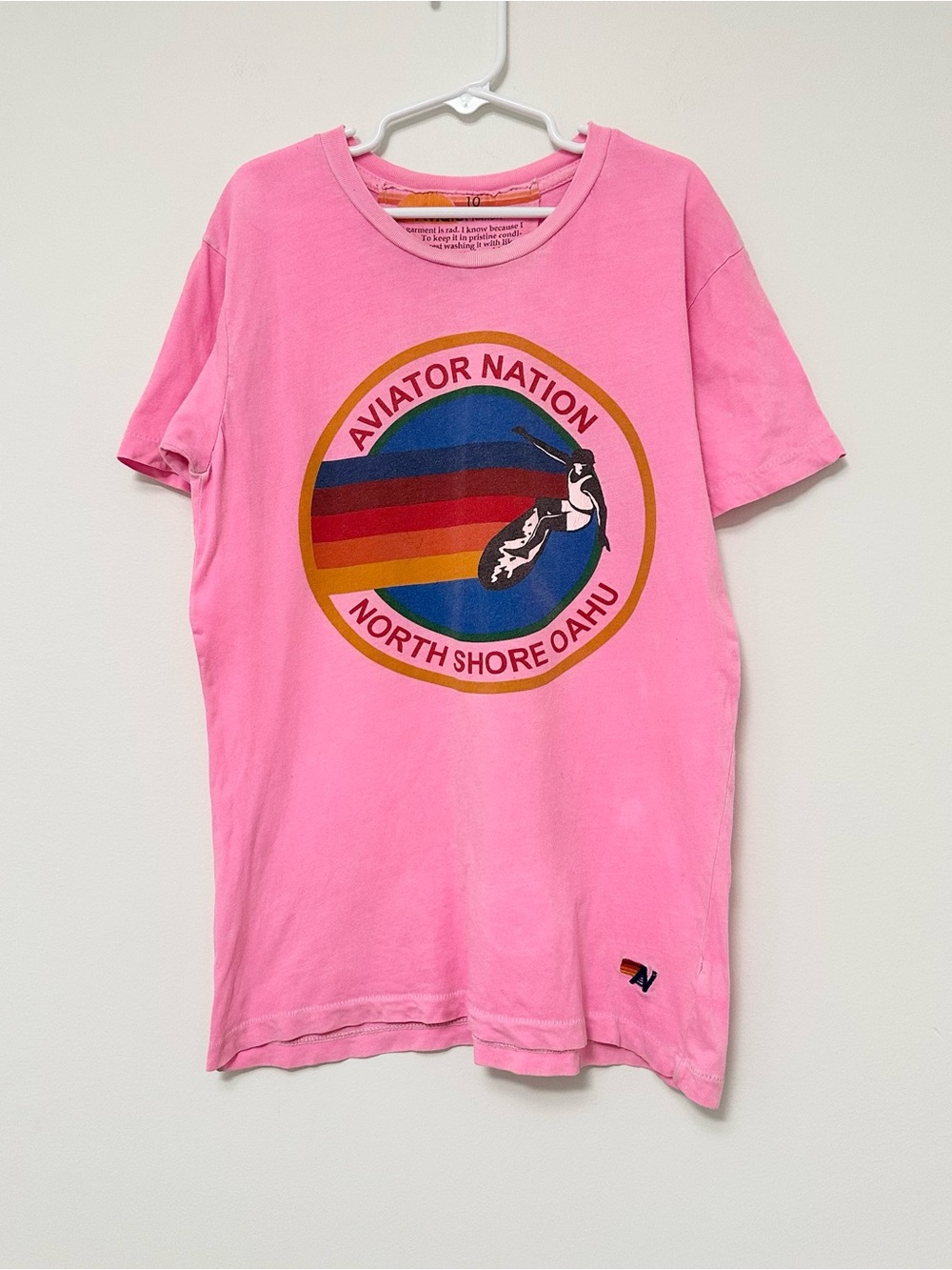 Kids Aviator Nation North Shore Tee - Neon Pink Surf Graphic Tee Girls' size 10